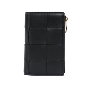 BOTTEGA VENETA Cassette 羊皮及牛皮釦式對開中夾(黑色)