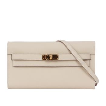 展示商品 HERMES 金釦 Epsom皮 Kelly To Go 皮夾式斜揹包(奶昔白)