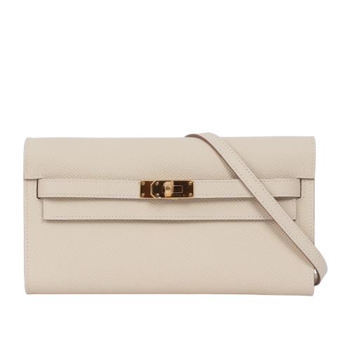 展示商品_HERMES 金釦 Epsom皮 Kelly To Go 皮夾式斜背包(奶昔白)