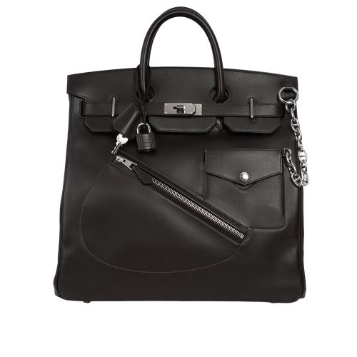 二手商品9.7成新_HERMES 稀有限量版 Haut A Courroies Rock 40cm 手提包(烏木色)