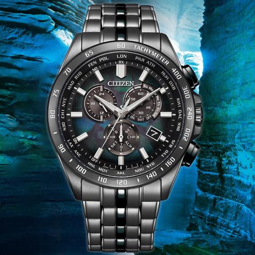 CITIZEN 星辰 宇宙幻彩限定款光動能三眼計時電波錶/43mm/CB5878-56E