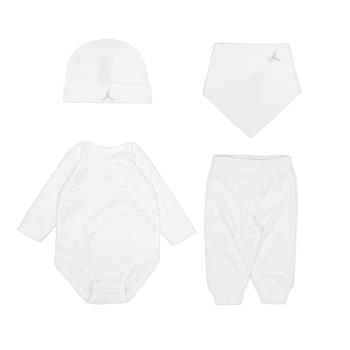 Nike 包屁衣 Jordan Baby 白 嬰兒 小童 小朋友 純棉 長袖 長褲 帽子 圍兜 禮盒 四件組 JD2343029NB-001