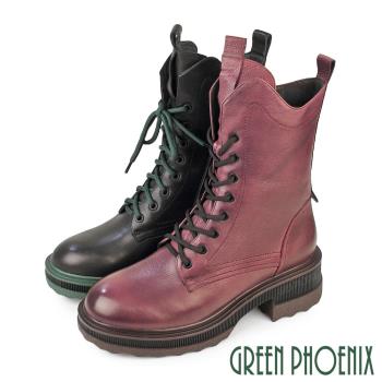 GREEN PHOENIX 女 馬丁靴 短靴 綁帶靴 軍靴 機車靴 厚底 牛皮 全真皮U21-24513