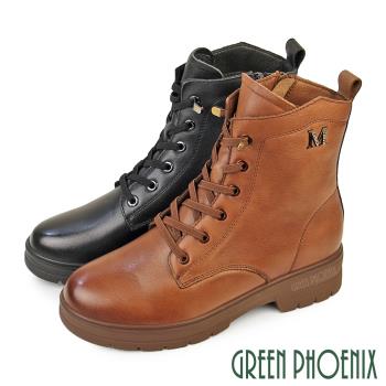 GREEN PHOENIX 女 馬丁靴 短靴 綁帶靴 軍靴 厚底 牛皮 全真皮 短筒U11-26011