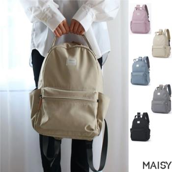 【MAISY】日系輕便撞色旅行電腦包 雙肩包 後揹包(米色 / 粉色 / 藍色 / 灰色 / 黑色)