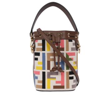 FENDI MON TRESOR 刺繡帆布及皮革二用迷你水桶包(彩色)