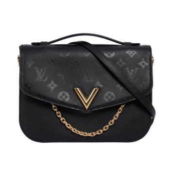 二手商品9.2成新 LV Very Messenger Monogram 雙皮革二用郵差包(黑色)