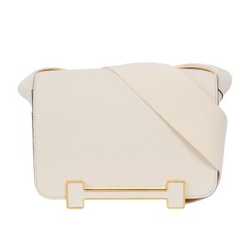 二手商品9.7成新 HERMES 金釦山羊皮 Geta 木屐包/斜揹包(奶油白)