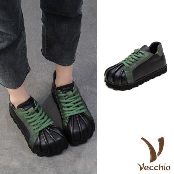 【VECCHIO】全真皮撞色輕量厚底內增高休閒鞋/全真皮復古撞色拼接輕量厚底內增高休閒鞋 女鞋 黑