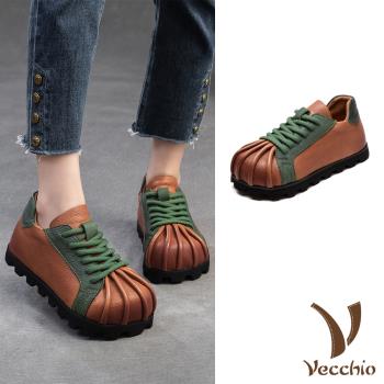 【VECCHIO】全真皮撞色輕量厚底內增高休閒鞋/全真皮復古撞色拼接輕量厚底內增高休閒鞋 女鞋 棕