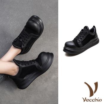 【VECCHIO】全真皮大頭繫帶厚底休閒鞋/全真皮復古大頭設計繫帶厚底休閒鞋 女鞋 黑