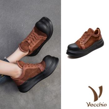 【VECCHIO】全真皮大頭繫帶厚底休閒鞋/全真皮復古大頭設計繫帶厚底休閒鞋 女鞋 棕