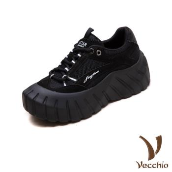 【VECCHIO】真皮復古潮流拚色厚底休閒鞋/真皮頭層牛皮復古潮流拚色厚底休閒鞋 女鞋 黑