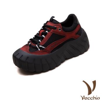 【VECCHIO】真皮復古潮流拚色厚底休閒鞋/真皮頭層牛皮復古潮流拚色厚底休閒鞋 女鞋 紅