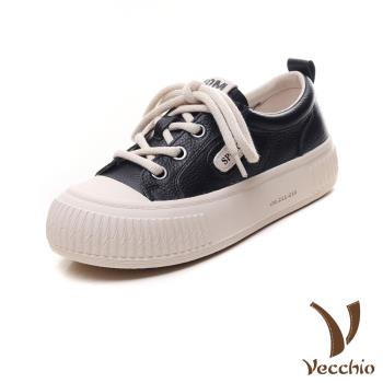 【VECCHIO】全真皮百搭休閒厚底餅乾鞋/全真皮頭層牛皮百搭休閒厚底餅乾鞋 女鞋 黑