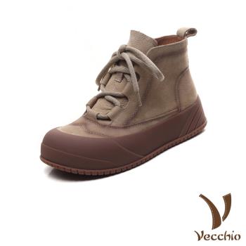 【VECCHIO】全真皮復古繫帶厚底休閒短靴/全真皮頭層牛皮復古繫帶厚底休閒短靴 女鞋 卡其