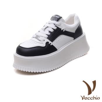 【VECCHIO】全真皮潮流鬆糕厚底休閒鞋/全真皮百搭潮流鬆糕厚底休閒鞋 女鞋 黑白