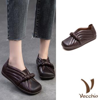 【VECCHIO】真皮線條設計方頭休閒鞋/真皮頭層牛皮復古線條設計方頭休閒鞋 女鞋 咖