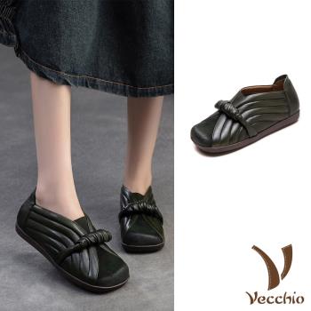 【VECCHIO】真皮線條設計方頭休閒鞋/真皮頭層牛皮復古線條設計方頭休閒鞋 女鞋 綠