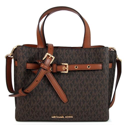 MICHAEL KORS 金字LOGO防潑水環扣配飾小兩用包(咖啡色)