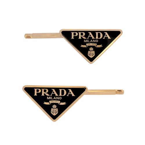 PRADA 標誌三角牌Logo 髮夾組(黑色/金色)