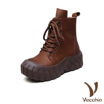 【VECCHIO】全真皮厚底馬丁靴/全真皮頭層磨砂小牛皮個性厚底馬丁靴 女鞋 卡其