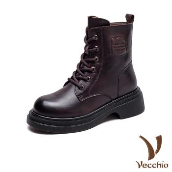 【VECCHIO】真皮保暖羊毛內裡復古馬丁靴/真皮頭層牛皮保暖羊毛內裡復古馬丁靴 女鞋 棕