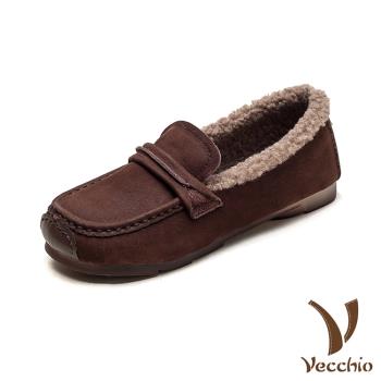 【VECCHIO】真皮保暖寬楦休閒樂福鞋/真皮頭層牛皮保暖舒適寬楦休閒樂福鞋 女鞋 咖