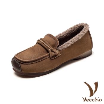 【VECCHIO】真皮保暖寬楦休閒樂福鞋/真皮頭層牛皮保暖舒適寬楦休閒樂福鞋 女鞋 卡其