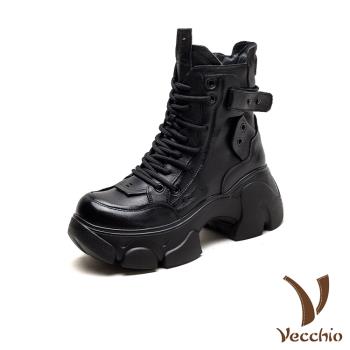 【VECCHIO】真皮帥氣保暖個性厚底馬丁靴/真皮頭層牛皮帥氣保暖個性厚底馬丁靴 女鞋 黑