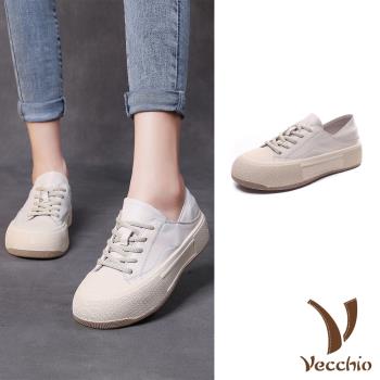 【VECCHIO】全真皮厚底兩穿繫帶休閒鞋/全真皮頭層牛皮經典厚底兩穿法設計繫帶休閒鞋 女鞋 白