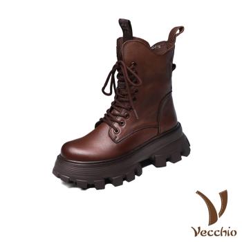 【VECCHIO】全真皮輕量厚底繫帶休閒馬丁靴/全真皮頭層牛皮輕量厚底復古繫帶休閒馬丁靴 女鞋 棕