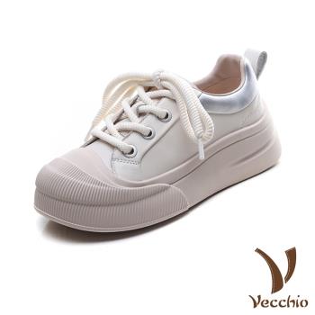 【VECCHIO】真皮厚底撞色餅乾鞋/真皮頭層牛皮復古厚底時尚撞色餅乾鞋 女鞋 銀