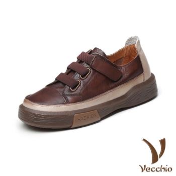 【VECCHIO】全真皮休閒魔鬼粘軟底休閒鞋/全真皮頭層牛皮經典休閒魔鬼粘軟底休閒鞋 女鞋 棕