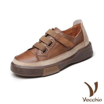 【VECCHIO】全真皮休閒魔鬼粘軟底休閒鞋/全真皮頭層牛皮經典休閒魔鬼粘軟底休閒鞋 女鞋 卡其