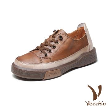 【VECCHIO】全真皮休閒繫帶軟底休閒鞋/全真皮頭層牛皮經典休閒繫帶軟底休閒鞋 女鞋 卡其