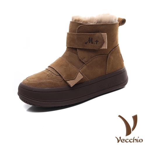 【VECCHIO】真皮保暖長絨便利魔鬼粘厚底雪靴/真皮保暖長絨便利魔鬼粘設計厚底雪靴 女鞋 黃