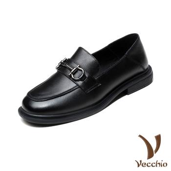 【VECCHIO】全真皮馬銜扣飾樂福鞋/全真皮頭層牛皮經典馬銜扣飾經典樂福鞋 女鞋 黑