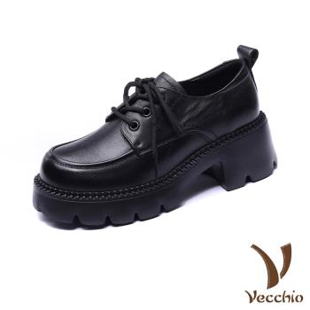 【VECCHIO】全真皮輕量厚底繫帶粗跟牛津鞋/全真皮頭層牛皮輕量厚底百搭繫帶粗跟牛津鞋 女鞋 黑