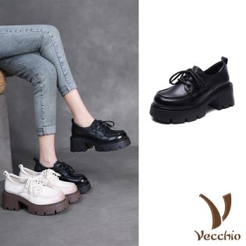【VECCHIO】全真皮輕量厚底粗跟休閒牛津鞋/全真皮頭層牛皮輕量英倫風厚底粗跟牛津鞋 休閒鞋 女鞋 黑