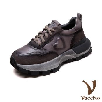 【VECCHIO】真皮愛心厚底運動鞋/真皮頭層牛皮立體愛心造型厚底運動鞋 女鞋 灰