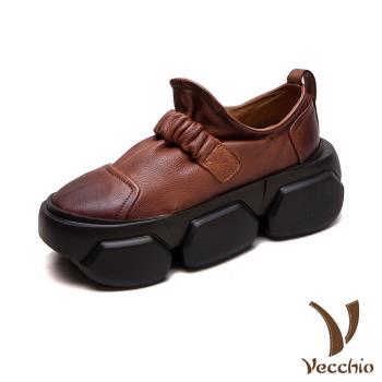 【VECCHIO】全真皮抓摺一字帶輕量厚底短靴/全真皮頭層牛皮抓摺一字帶造型輕量厚底短靴 女鞋 棕