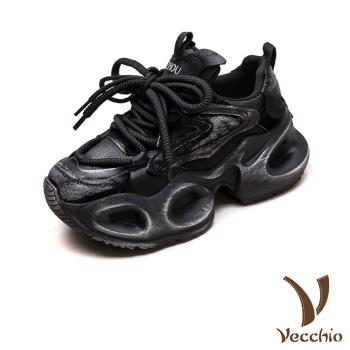 【VECCHIO】真皮網布拼接厚底老爹鞋/真皮潮流網布拼接厚底個性老爹鞋 女鞋 黑