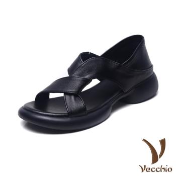 【VECCHIO】真皮兩穿曲線縷空厚底涼鞋拖鞋/真皮頭層牛皮兩穿法設計曲線縷空厚底涼鞋 拖鞋 女鞋 黑