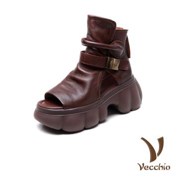 【VECCHIO】羊皮輕量鬆糕厚底羅馬涼鞋/真皮頭層羊皮輕量鬆糕厚底個性羅馬涼鞋 女鞋 棕