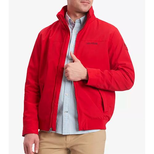 Tommy Hilfiger 2024男時尚高性能小高領紅色防水透氣外套