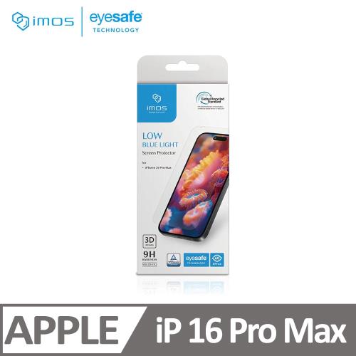 iMos Apple iPhone 16 Pro Max 3D德國萊因認證 RPF60低藍光 全透明 螢幕保護貼