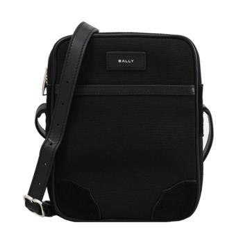 BALLY 6304934 BORD CROSS 燙銀LOGO帆布拉鍊直式斜揹包.黑