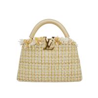 Louis Vuitton 展示品 Capucines BB 花呢布拼牛皮手提斜背包(M22181-米/黃)
