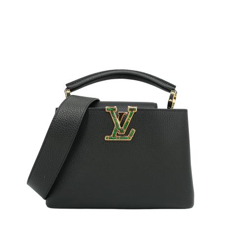 Louis Vuitton 展示品  Capucines PM 牛皮綠logo內裡手提斜背包(M21258-黑)